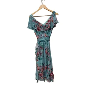 Eliza J V-Neck‎ Ruffled Printed Metallic Clip Chiffon Dress Size 2 thumbnail 6