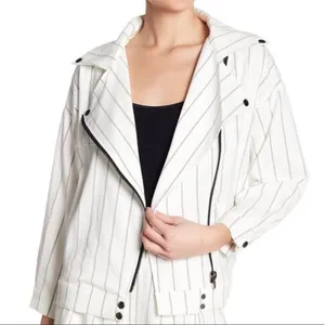 Anthropologie Line and dot white striped‎ moto zip up jacket size medium thumbnail 1