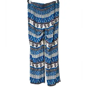 American Eagle large boho wide leg drawstring pants paisley striped blue pink thumbnail 3