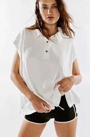 We The Free Free People White Sleeveless Polo Boxy Relaxed Knit Top Large 684 thumbnail 1