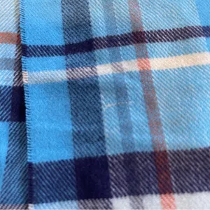 Cashmere Blue Plaid Fringe Scarf Made in Scotland 66 x 11.5 thumbnail 6