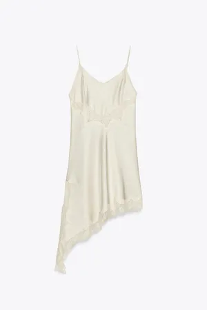 Zara Women’s Lace-Trim Satin Slip Mink Evening Dress in Cream thumbnail 8