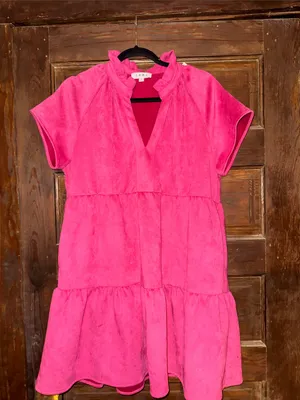 THML Hot Pink Tiered Ruffle Collar Dress thumbnail 1