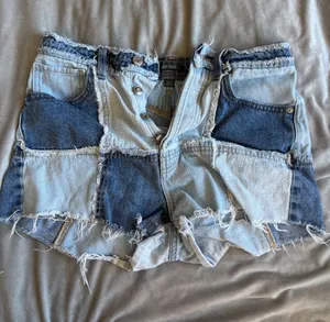Wild Fable Womens Patchwork Denim Shorts Blue Multi‎ Color Button Fly Size 2 thumbnail 1