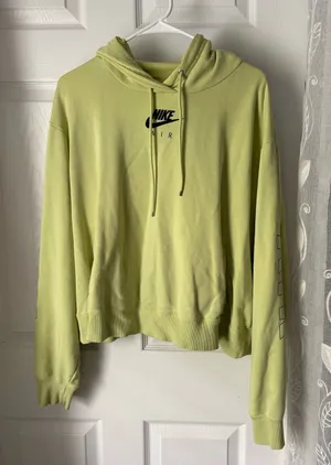 Nike Air logo Women Lime Fleece Hoodie cropped pullover minor stain plus size 2X thumbnail 1