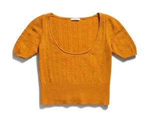 Free People Ava Cashmere Cropped Scoop Neck Sweater Short Sleeve‎ Goldenrod XS thumbnail 1