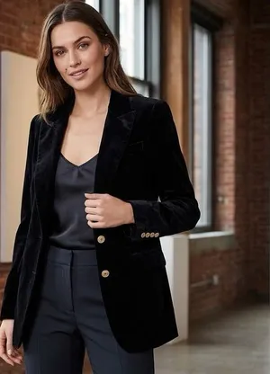 Donna Karan New York size 8 black velvet jacket. thumbnail 1