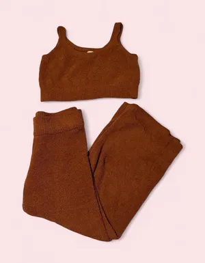 stars above Brown Knit Cropped Tank & Wide-Leg Track Pants Set thumbnail 1