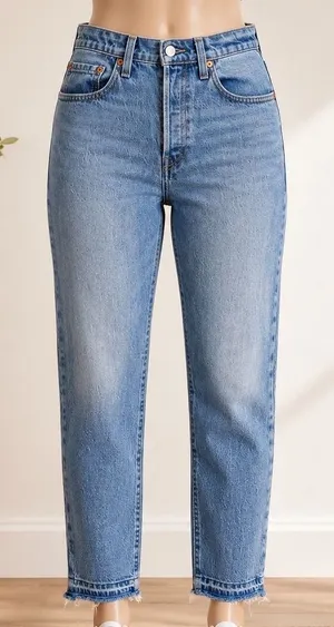 Levis 501 S High Rise Skinny Jeans Light Wash Raw Hem‎ Button Fly Denim 31x28 thumbnail 1