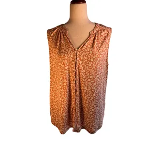 Papermoon Short sleeve orange floral button up Tank Top | XL thumbnail 3