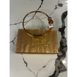 Lulu's Pearlescent Pink Acrylic Box Clutch with Gold Ring Handle thumbnail 2