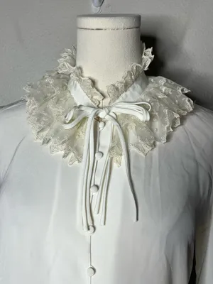 Vintage Tokyo Blouse Marianne Ruffle Lace Tie Neck Button Down Victorian Blouse thumbnail 3