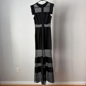 Guess sz S Black Maxi‎ Dress Lace Panel Ruffle Gown Goth Whimsigoth Romanic thumbnail 9