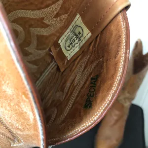 Nocona Cognac Brown Leather Almond Toe Western Riding Cowboy Vintage Dress Boots Men 8E Measurement in pics thumbnail 8