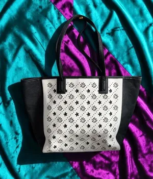 VERA BRADLEY Black White Floral Eyelet Shoulder Tote Bag thumbnail 1