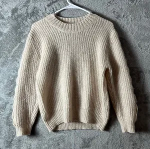 Baldwin Wool Mohair Chunky Knit‎ Sweater Cream Cable Sleeve Cozy Minimalist XS thumbnail 1