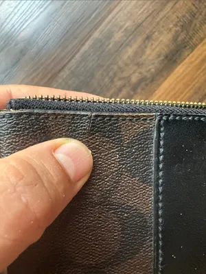 Coach Brown and Black Signature Canvas Wristlet with Leather Stripe thumbnail 8