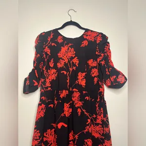 Who What‎ Wear Black Red Floral Puff Sleeve Midi Dress Size L cocktail wedding thumbnail 3