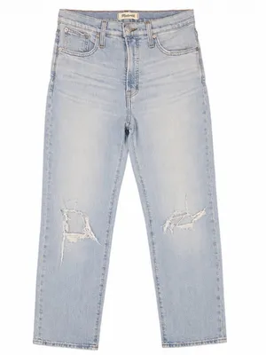 Madewell high rise light wash distressed straight leg jeans size 28 thumbnail 1
