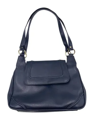 American Vintage Vintage Navy Blue Faux Leather Shoulder Bag Purse Double Handles Minimalist 90s thumbnail 1
