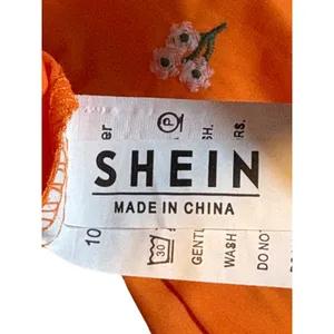SheIn Floral Embroidered Tiered Babydoll Mini Dress Womens Small Orange Boho Whimsical thumbnail 10