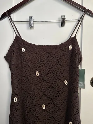 Wild Fable Crochet Mini Dress Brown Chocolate Shell Detail Small NWT thumbnail 8