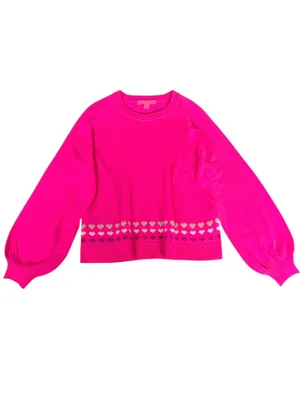 EUC Lilly Pulitzer Alyona Heart Jacquard Puff Sleeve Sweater Pink Size Medium thumbnail 2