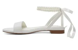 PALSCOU Wedding Shoes for Bride Flat Sandals Open Toe Pearl Bridal Shoes size 6 thumbnail 1