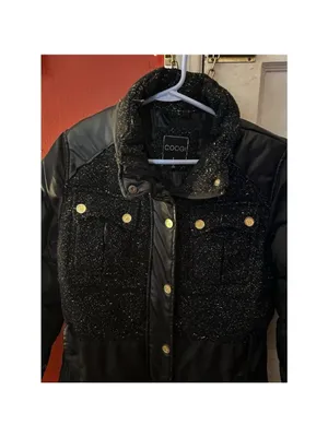 COOGI Women's Black Tweed Puffer Jacket Gold Buttons Large thumbnail 3