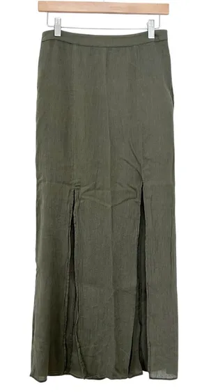 American Eagle Green Maxi Skirt with Slits Sz 4 thumbnail 1