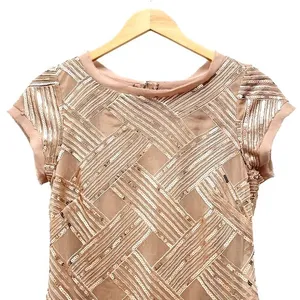 Eliza J Size 6 Rose Gold Sequin Mesh Lattice Sheath Cocktail Mini Dress Cocktail thumbnail 8