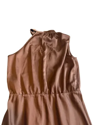 Pretty Garden Brown Sleeveless Satin Dress Midi Length High Neck Size Medium NWT thumbnail 7