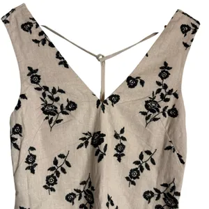 Abercrombie & Fitch Linen Beige Black Embroidered Floral V-Neck Mini Dress XS thumbnail 6