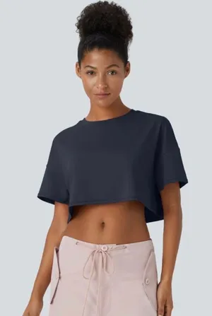 Brand New Halara Women's M Short Sleeve Cropped Loose Dance Sports Top Pink thumbnail 1