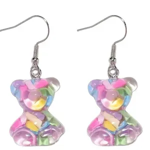 1pair Cute 3D Colorful Acrylic‎ Bear Drop Earrings *Faux Fashion Jewelry thumbnail 3