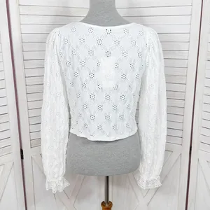 Zara Eyelet Balloon Sleeve Crop Top Shirt White Medium Cottagecore‎ Boho Country thumbnail 5