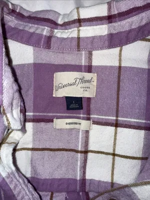 Universal Threads Lavender White Plaid Button Down Shirt large Oversized flannel thumbnail 6