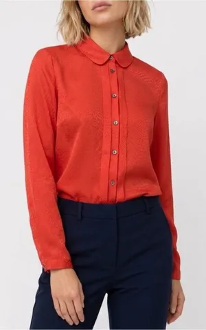 ANN TAYLOR Crimson Red Women’s Blouse Button Up Top Long Sleeve Sz 6 MSRP $98 thumbnail 1