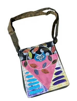 Handmade Nepal Cotton‎ Patchwork Owl Messenger Bag Boho Crossbody Multi Color thumbnail 1
