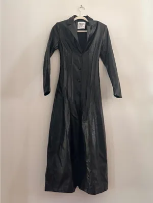 Princess Polly Speak Easy Long Line Faux Leather Coat Black thumbnail 2