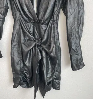 L'Academie The Dore Silver Front Tie Long Sleeve Mini Dress thumbnail 10