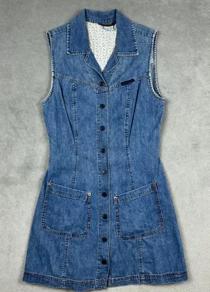 VTG Guess Jeans Junior Sz‎ 3 Mini Dress Blue Denim Sleeveless Button Front 90s thumbnail 1