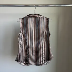 90s‎ Vintage Giorgio Fiorlini Collection Striped Satin Sleeveless Blouse Medium thumbnail 3