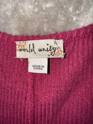 World Unity Burgundy Ribbed Knit Handkerchief Side Lace-Trim Tunic Top thumbnail 8