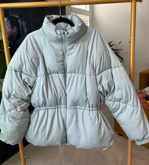 Urban Outfitters Women's Aqua Blue Puffer Jacket with High Collar thumbnail 1