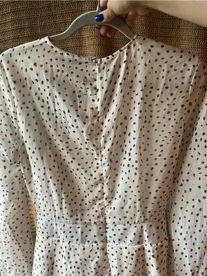 Classic Cream Wrap Dress with Black Dot Pattern Size L thumbnail 7