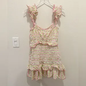 SAYLOR Lantana Dress size Small Pink and‎ Green Gingham Ruffle Mini thumbnail 6