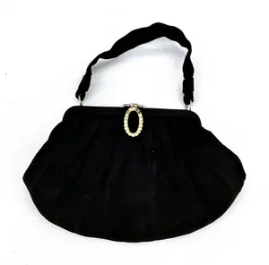 VTG CFR Black Clutch Crepe fabric Bling Snap Closure Made in England Pocket 5x7 thumbnail 1