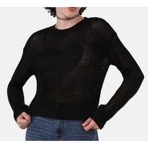 No Boundaries Womens Sweater Size S Black Soot Heart Mesh Open Knit Gothcore thumbnail 8