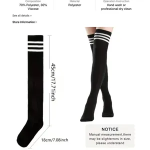 Black with 3 White Stripes Over the Knee Tall Socks ONE SIZE School Girl NEW thumbnail 6
